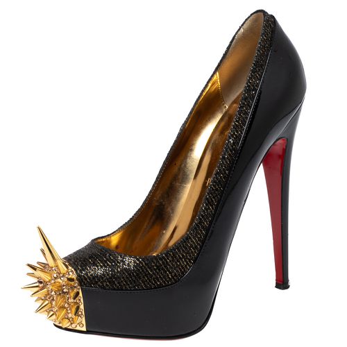 Christian Louboutin Black/Gold Patent Leather and Lurex Fabric Asteroid Spike Pumps Size 39.5 - Christian Louboutin - Modalova