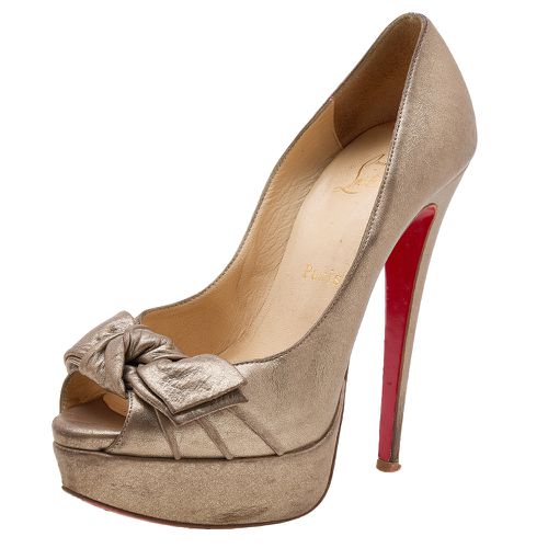 Christian Louboutin Metallic Gold Leather Madame Butterfly Peep Toe Platform Pumps Size 36.5 - Christian Louboutin - Modalova