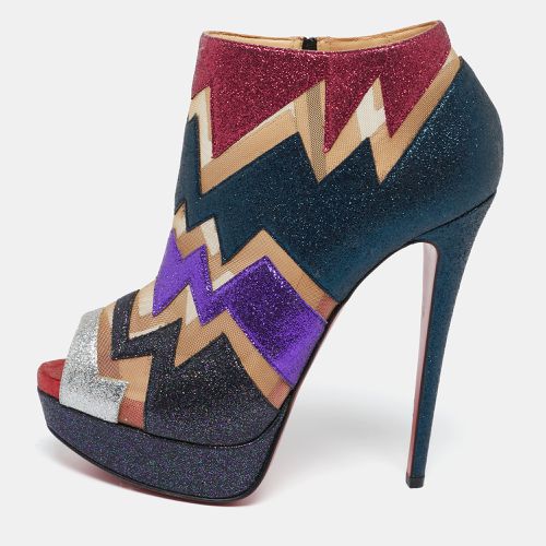 Christian Louboutin Multicolor Glitter and Mesh Ziggy Peep-Toe Ankle Booties Size 38 - Christian Louboutin - Modalova