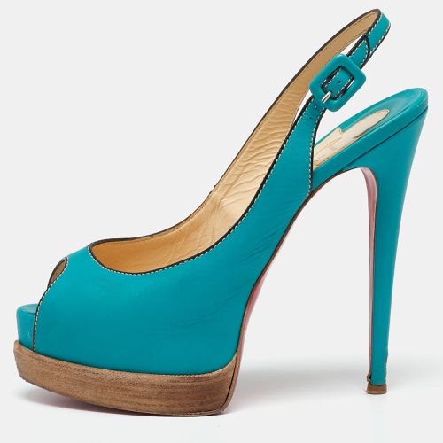 Turquoise Leather Peep-Toe Platform Slingback Sandals Size 38.5 - Christian Louboutin - Modalova