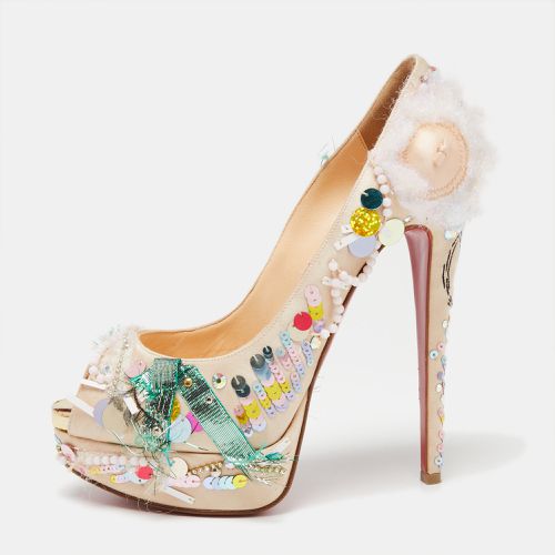 Christian Louboutin Beige Satin 'Make Up Trash' Lady Peep-Toe Pumps Size 38 - Christian Louboutin - Modalova