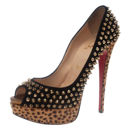 Suede Leopard Pony Hair Lady Peep Spikes Platform Pumps Size 39 - Christian Louboutin - Modalova