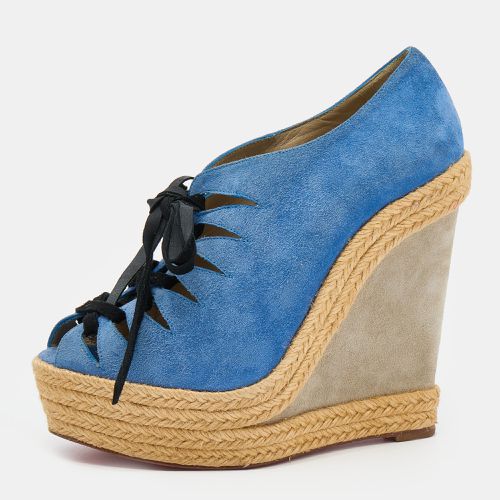 Christian Louboutin Blue/Grey Suede Lace Up Espadrille Platform Wedge Sandals Size 37 - Christian Louboutin - Modalova