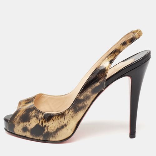 Christian Louboutin Black/Gold Printed Patent Leather No Prive Slingback Sandals Size 38 - Christian Louboutin - Modalova