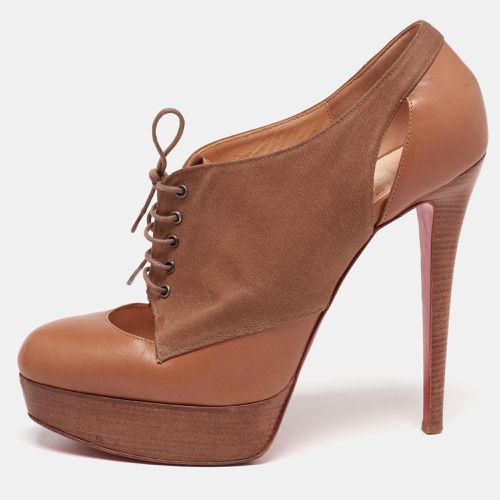 Christian Louboutin Tan/Brown Leather and Canvas Lace-Up Ankle Booties Size 39.5 - Christian Louboutin - Modalova