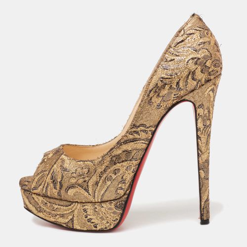 Christian Louboutin Gold Brocade Fabric Lady Peep-Toe Platform Pumps Size 38 - Christian Louboutin - Modalova