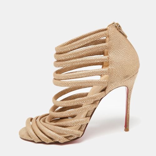 Christian Louboutin Gold/Brown Textured Suede Open-Toe Strappy Sandals Size 37 - Christian Louboutin - Modalova