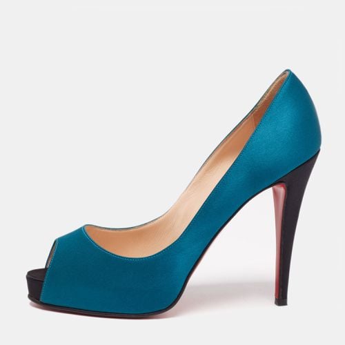 Christian Louboutin Blue/Black Satin Very Prive Peep Toe Platform Pumps Size 40 - Christian Louboutin - Modalova