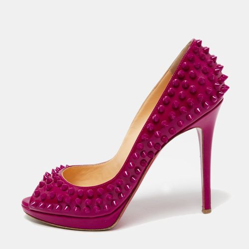 Christian Louboutin Hot Pink Patent Leather Yolanda Spiked Peep-Toe Pumps Size 38.5 - Christian Louboutin - Modalova