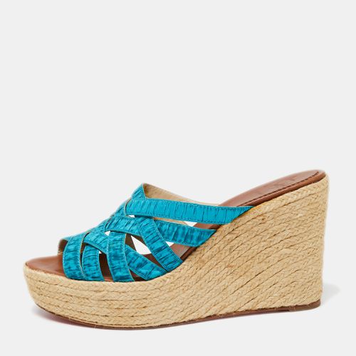 Christian Louboutin Two-Tone Pleated Fabric Crepon Espadrille Platform Wedge Sandals Size 41 - Christian Louboutin - Modalova