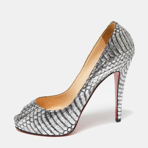 Christian Louboutin Silver/Black Water Snake Leather Very Prive Peep-Toe Pumps Size 37 - Christian Louboutin - Modalova