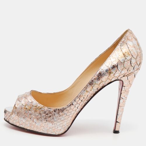 Christian Louboutin Metallic Rose Gold Python Very Prive Peep Toe Pumps Size 38.5 - Christian Louboutin - Modalova