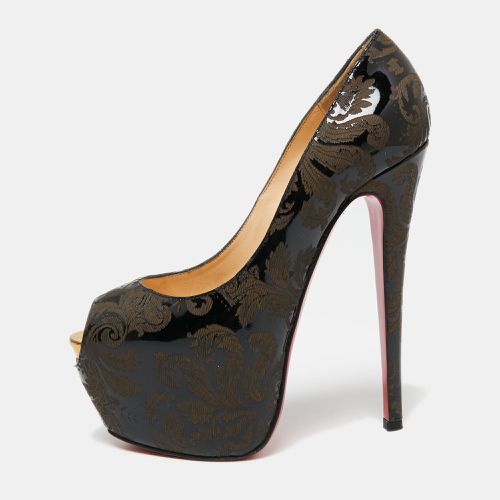 Christian Louboutin Black/Brown Patent Leather Arabesque Highness Peep-Toe Pumps Size 36.5 - Christian Louboutin - Modalova