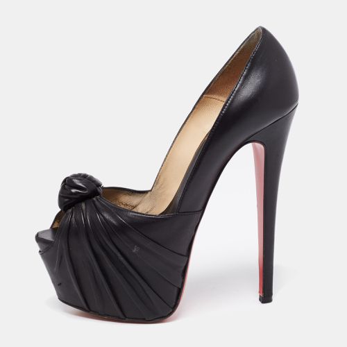 Christian Louboutin Black Leather Lady Gres Knotted 20th Anniversary Peep-Toe Platform Pumps Size 37 - Christian Louboutin - Modalova