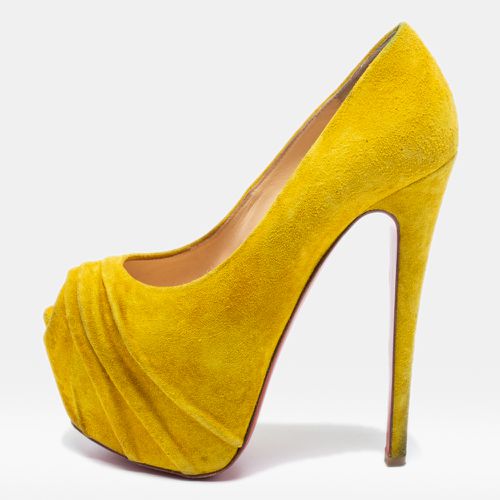 Christian Louboutin Yellow Suede Drapesse Peep-Toe Platform Pumps Size 36.5 - Christian Louboutin - Modalova