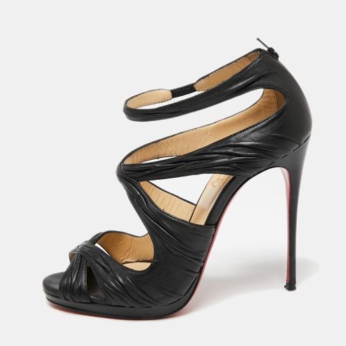 Christian Louboutin Black Pleated Leather Kashou Ankle-Strap Sandals Size 38 - Christian Louboutin - Modalova