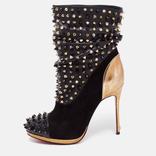 Christian Louboutin Black/Gold Suede, Patent and Leather Spike Wars Ankle Booties Size 35.5 - Christian Louboutin - Modalova