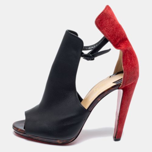 Christian Louboutin Black/Red Suede And Leather Barabara Cutout Ankle Boots Size 40 - Christian Louboutin - Modalova