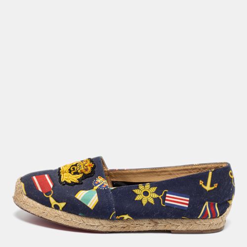 Christian Louboutin Navy Blue Canvas Gala Embroidered Crest Espadrille Loafers Size 38 - Christian Louboutin - Modalova