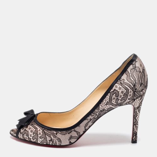 Christian Louboutin Pink/Black Satin and Lace Milady Peep-Toe Pumps Size 40 - Christian Louboutin - Modalova