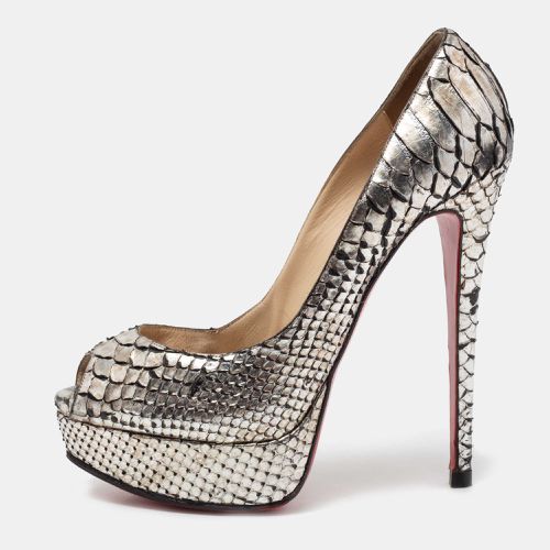 Christian Louboutin Metallic Silver Python Leather Lady Peep Toe Platform Pumps Size 37.5 - Christian Louboutin - Modalova