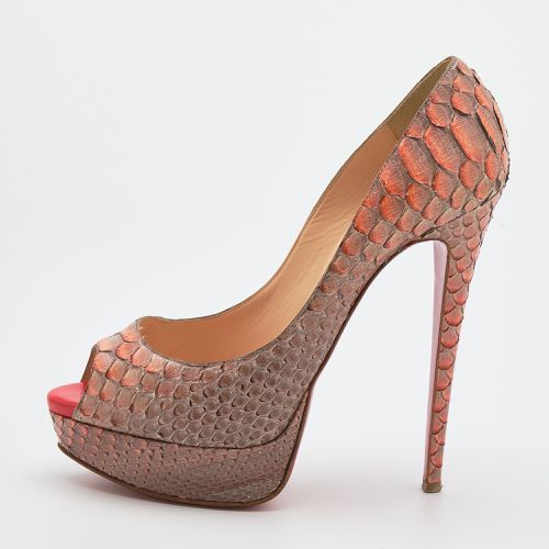 Christian Louboutin Orange/Grey Python Very Prive Peep Toe Pumps Size 39.5 - Christian Louboutin - Modalova