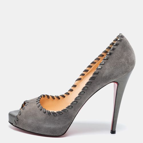 Christian Louboutin Grey Suede Whipstitch Very Prive Peep-Toe Pumps Size 41 - Christian Louboutin - Modalova