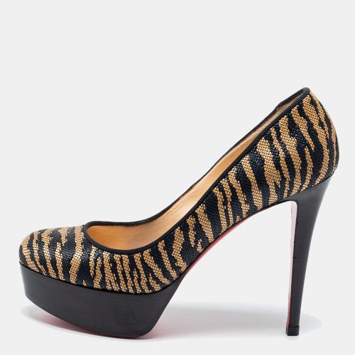 Christian Louboutin Beige/Black Raffia Panama Tiger Weave Bianca Platform Pumps Size 39 - Christian Louboutin - Modalova