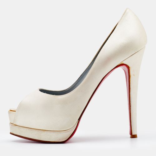 Christian Louboutin Off-White Satin Palais Royal Peep Toe Platform Pumps Size 37.5 - Christian Louboutin - Modalova