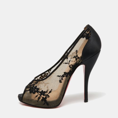 Christian Louboutin Black Lace and Satin Fetilo Peep-Toe Pumps Size 38 - Christian Louboutin - Modalova