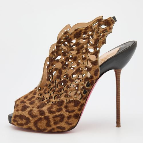 Christian Louboutin Brown Leopard Print Calf Hair Laser Cut Out Markesling Slingback Booties Size 40 - Christian Louboutin - Modalova