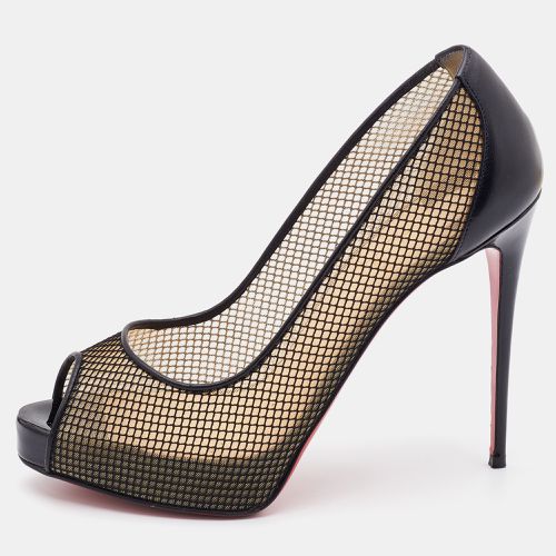 Christian Louboutin Black Mesh and Leather Fetilo Platform Pumps Size 38 - Christian Louboutin - Modalova