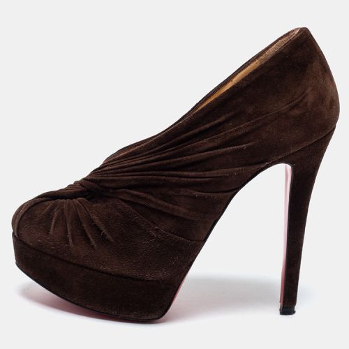 Christian Louboutin Brown Pleated Suede Platform Ankle Booties Size 35.5 - Christian Louboutin - Modalova