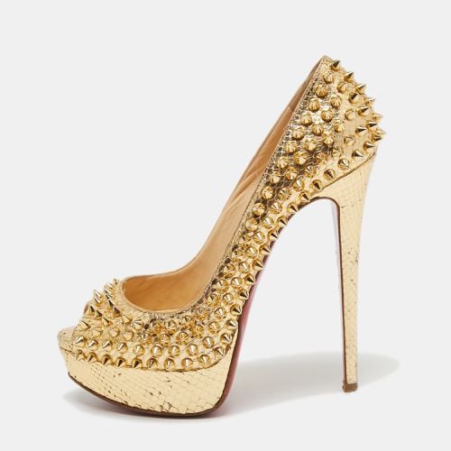 Christian Louboutin Gold Python Leather Lady Peep Toe Spikes Platform Pumps Size 36.5 - Christian Louboutin - Modalova