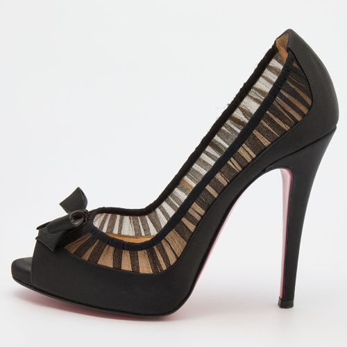 Christian Louboutin Black Satin and Fabric Angelique Bow Peep Toe Pumps Size 36.5 - Christian Louboutin - Modalova