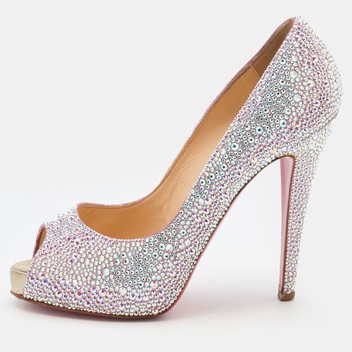 Christian Louboutin Pink Suede Crystal Embellished New Riche Peep Toe Pumps Size 38 - Christian Louboutin - Modalova