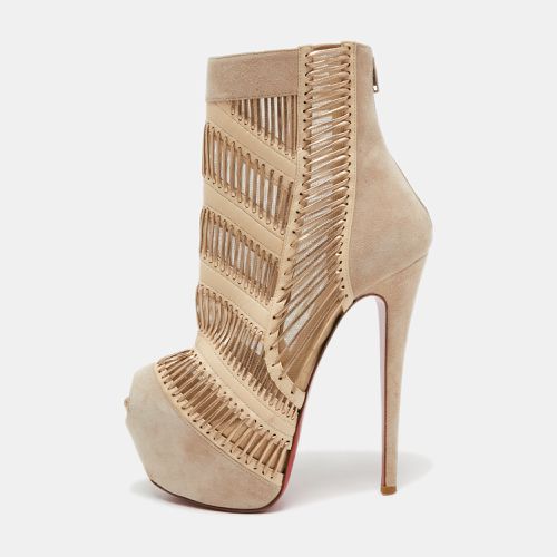 Christian Louboutin Beige Suede and Leather Stitch Me Ankle Booties Size 37.5 - Christian Louboutin - Modalova