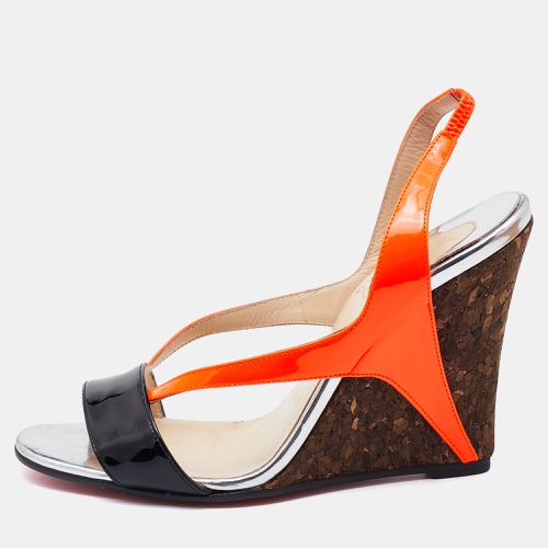 Christian Louboutin Orange/Black Patent Leather Yasmine Slingback Wedge Sandals Size 37 - Christian Louboutin - Modalova