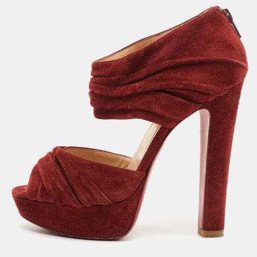 Christian Louboutin Rust Red Suede Pleated Bandra Zip Platform Sandals Size 37 - Christian Louboutin - Modalova