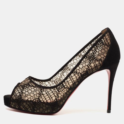 Christian Louboutin Black Lace and Suede Very Lace Peep Toe Pumps Size 36.5 - Christian Louboutin - Modalova