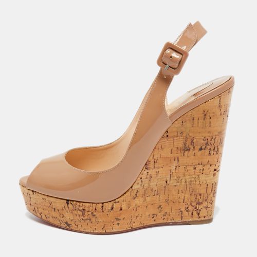 Christian Louboutin Beige Patent Leather Peep Toe Ankle Strap Wedge Sandals Size 40.5 - Christian Louboutin - Modalova