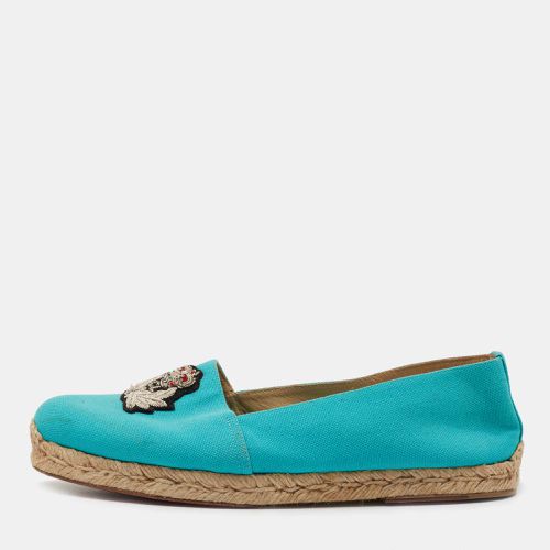 Christian Louboutin Aqua Blue Canvas Gala Embroidered Crest Espadrille Flats Size 40 - Christian Louboutin - Modalova