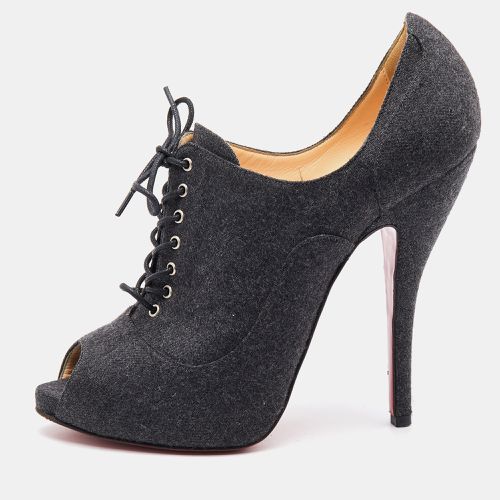 Christian Louboutin Grey Felt Fabric Flannel Lady Peep Toe Lace Up Oxford Booties Size 38 - Christian Louboutin - Modalova