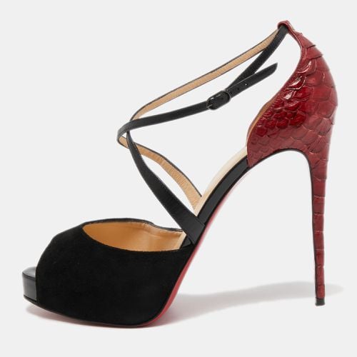 Christian Louboutin Black/Dark Red Leather, Suede and Python Cross Me Sandals Size 40.5 - Christian Louboutin - Modalova