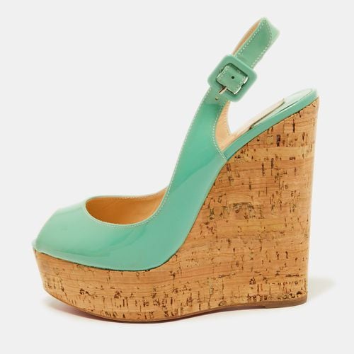 Christian Louboutin Green Patent Leather Une Plume Cork Wedge Sandals Size 37.5 - Christian Louboutin - Modalova