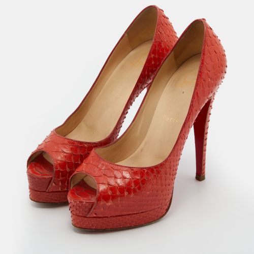 Python Leather Altadama Peep Toe Platform Pumps Size 37 - Christian Louboutin - Modalova