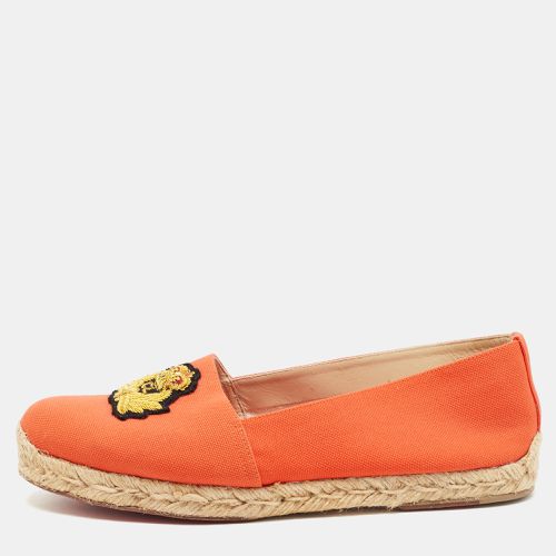 Christian Louboutin Orange Canvas Gala Embroidered Crest Espadrille Loafers Size 38 - Christian Louboutin - Modalova