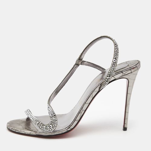 Christian Louboutin Metallic Grey Crystal Embellished Suede Rosalie Sandals Size 39.5 - Christian Louboutin - Modalova