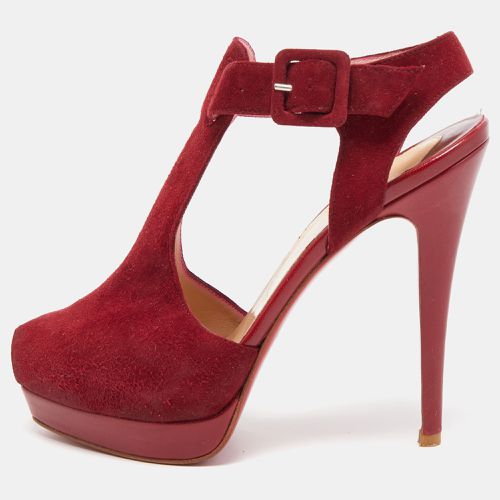 Christian Louboutin Red Suede Peep Toe Platform Sandals Size 37 - Christian Louboutin - Modalova