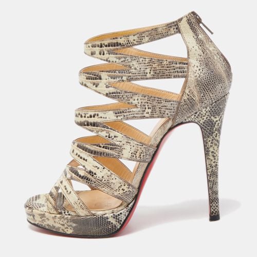 Christian Louboutin Grey/Yellow Lizard Leather 'Fernando' Cage Sandals Size 37 - Christian Louboutin - Modalova